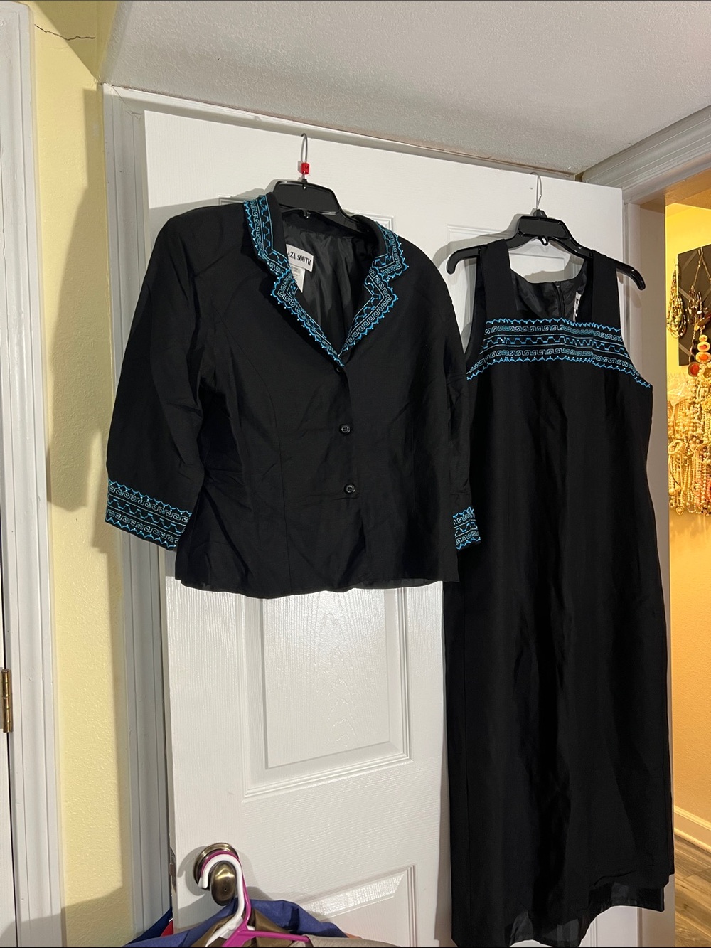 Black Maxi Dress and Jacket Set with Turquoise Trim